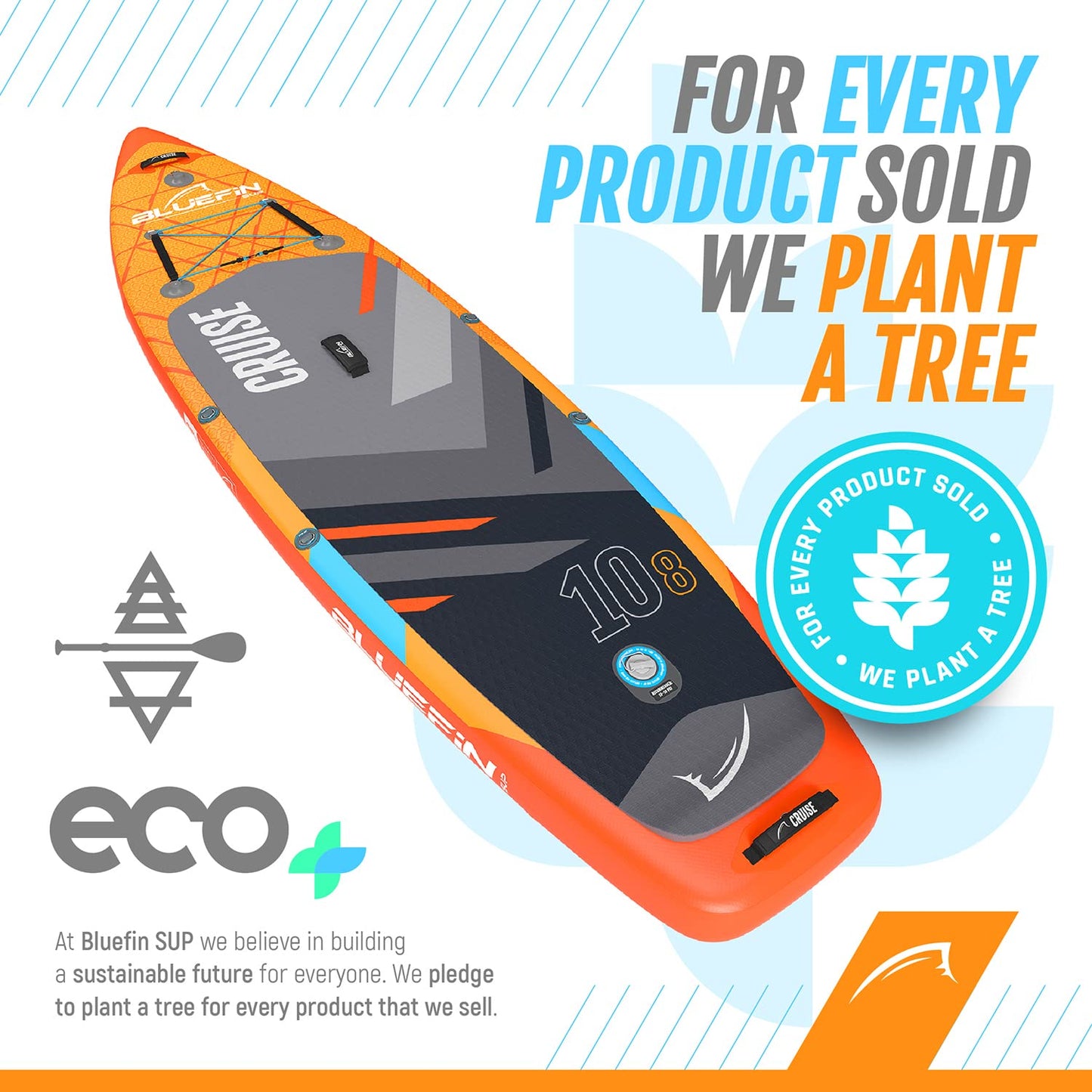 Bluefin Cruise 10'8 Aufpumpbares Paddleboard| SUP-Board für Erwachsene| Bluefin Cruise 10'8 SUP| Tragbar & Reisesicher | Paddleboard-Paket| Inklusive Paddleboard-Zubehör