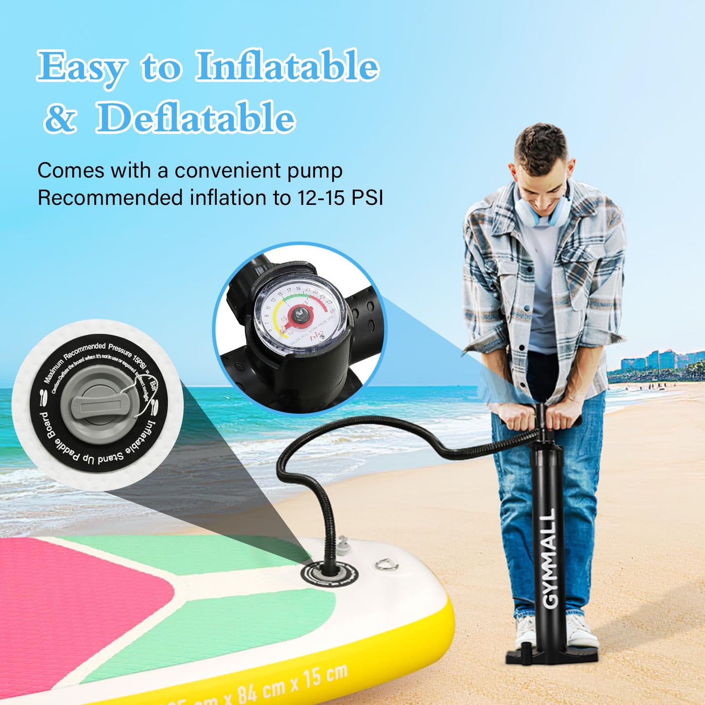 GYMMALL Stand Up Paddling Board, aufblasbares Sup Board für Erwachsene und Jugendliche aller Könnensebenen, Blow Up Paddleboards mit breiter, rutschfester Deck, Premium-Zubehör und Aufbewahrungstasche