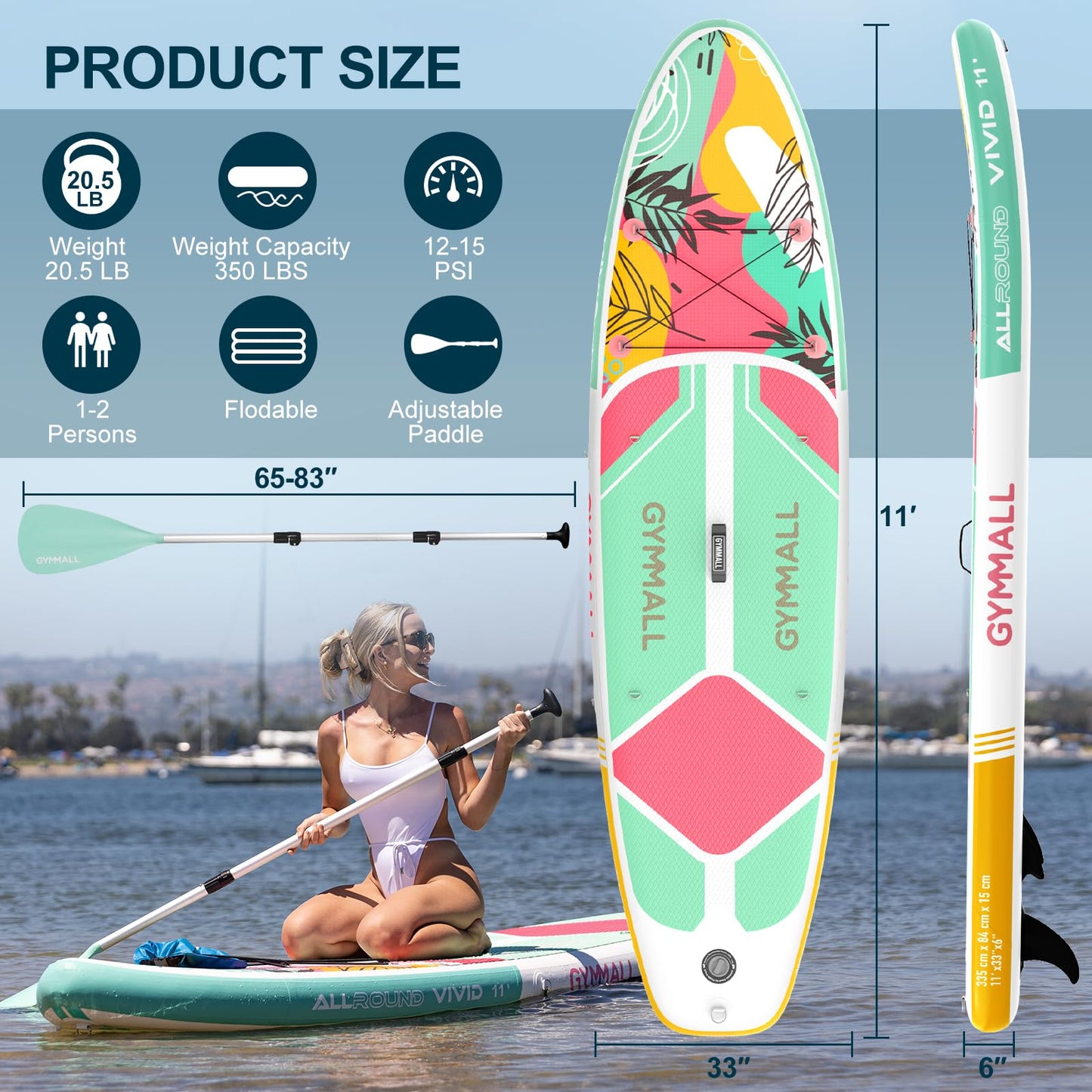 GYMMALL Stand Up Paddling Board, aufblasbares Sup Board für Erwachsene und Jugendliche aller Könnensebenen, Blow Up Paddleboards mit breiter, rutschfester Deck, Premium-Zubehör und Aufbewahrungstasche