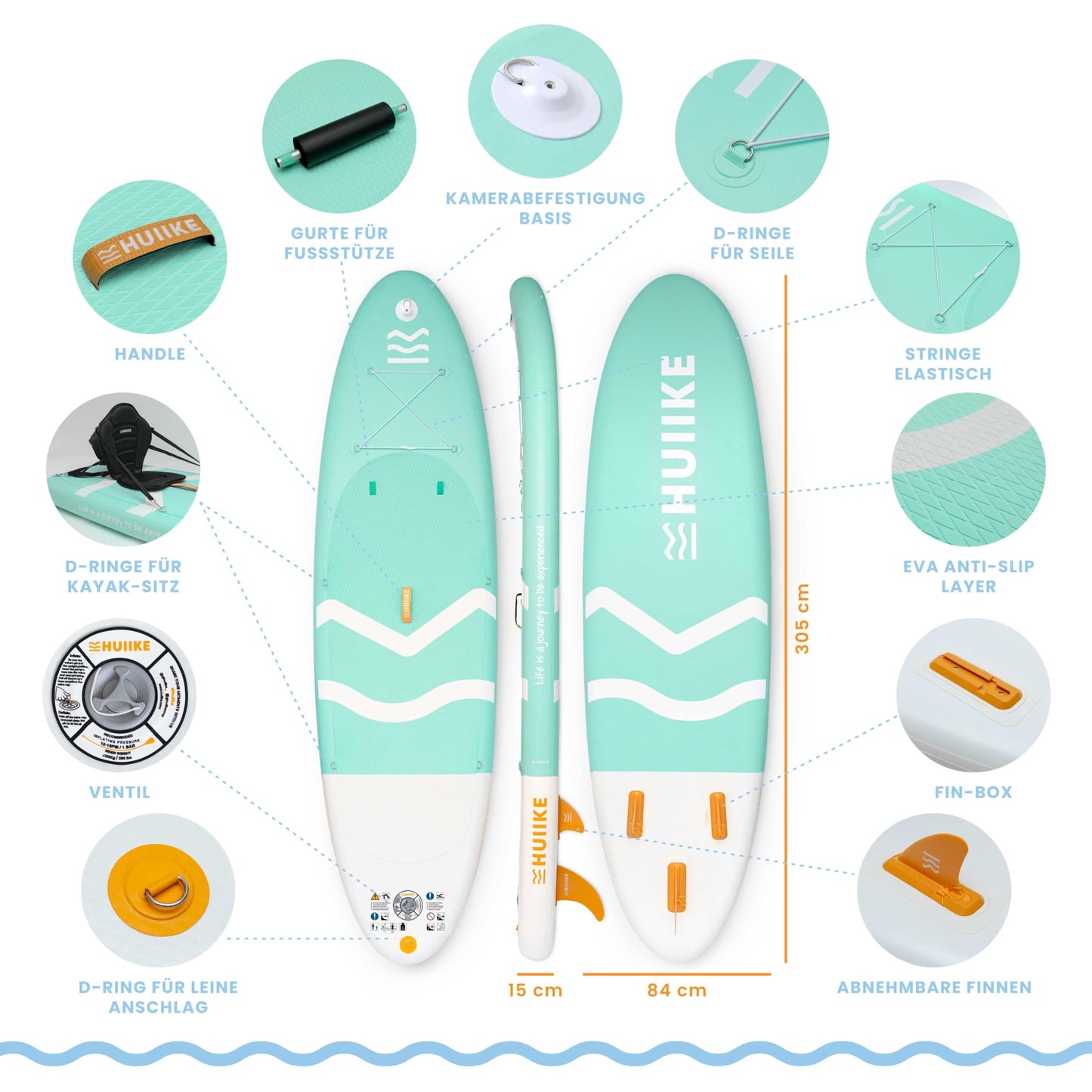 Stand Up Paddling Board Hochwertigem Zubehör - HUIIKE | Sup Board Aufblasbar Stand Up Paddle mit Aluminium-Paddel | Sup Paddel Großer Stabilität und Langlebigkeit | Standup Paddleboard Aufblasbar Set
