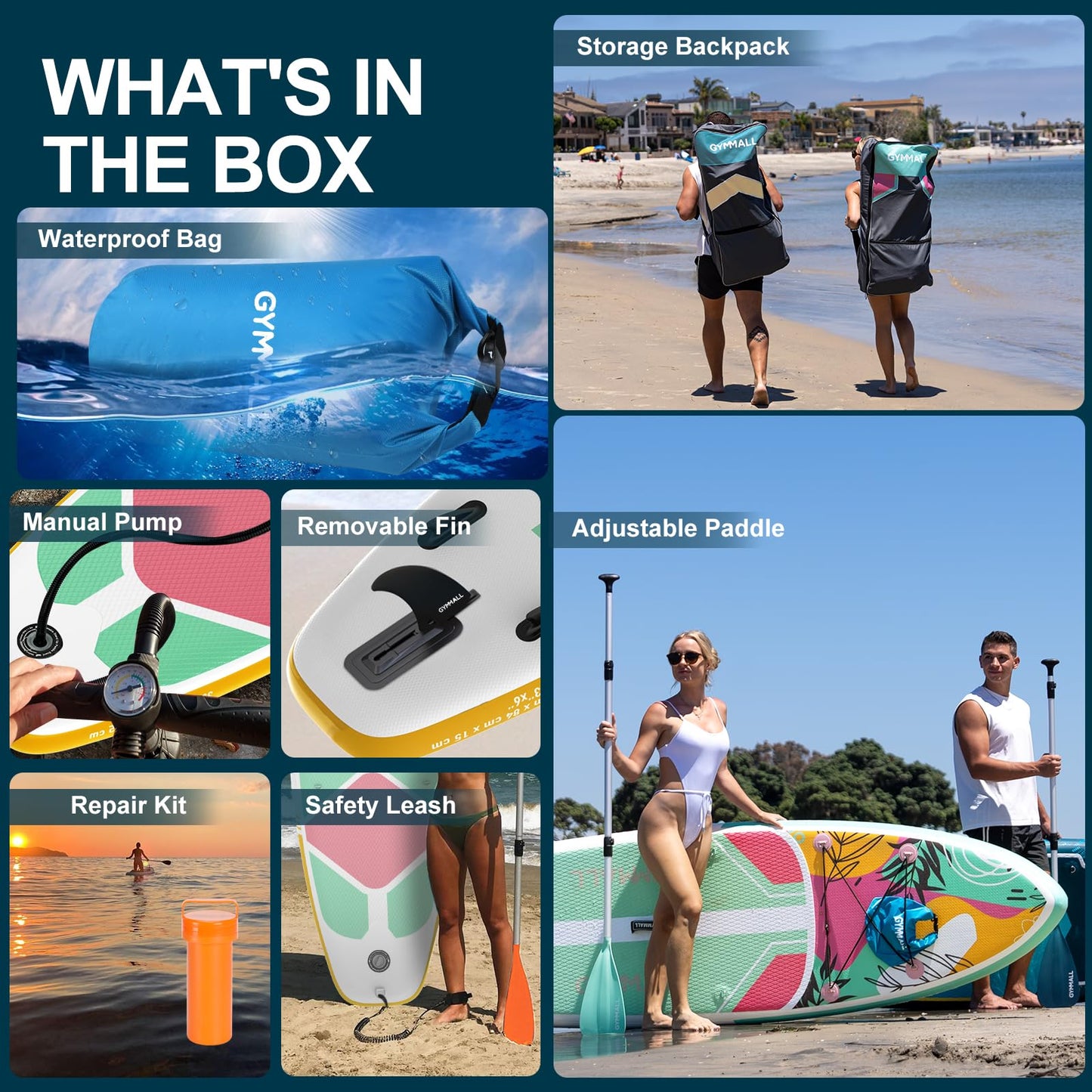 GYMMALL Stand Up Paddling Board, aufblasbares Sup Board für Erwachsene und Jugendliche aller Könnensebenen, Blow Up Paddleboards mit breiter, rutschfester Deck, Premium-Zubehör und Aufbewahrungstasche