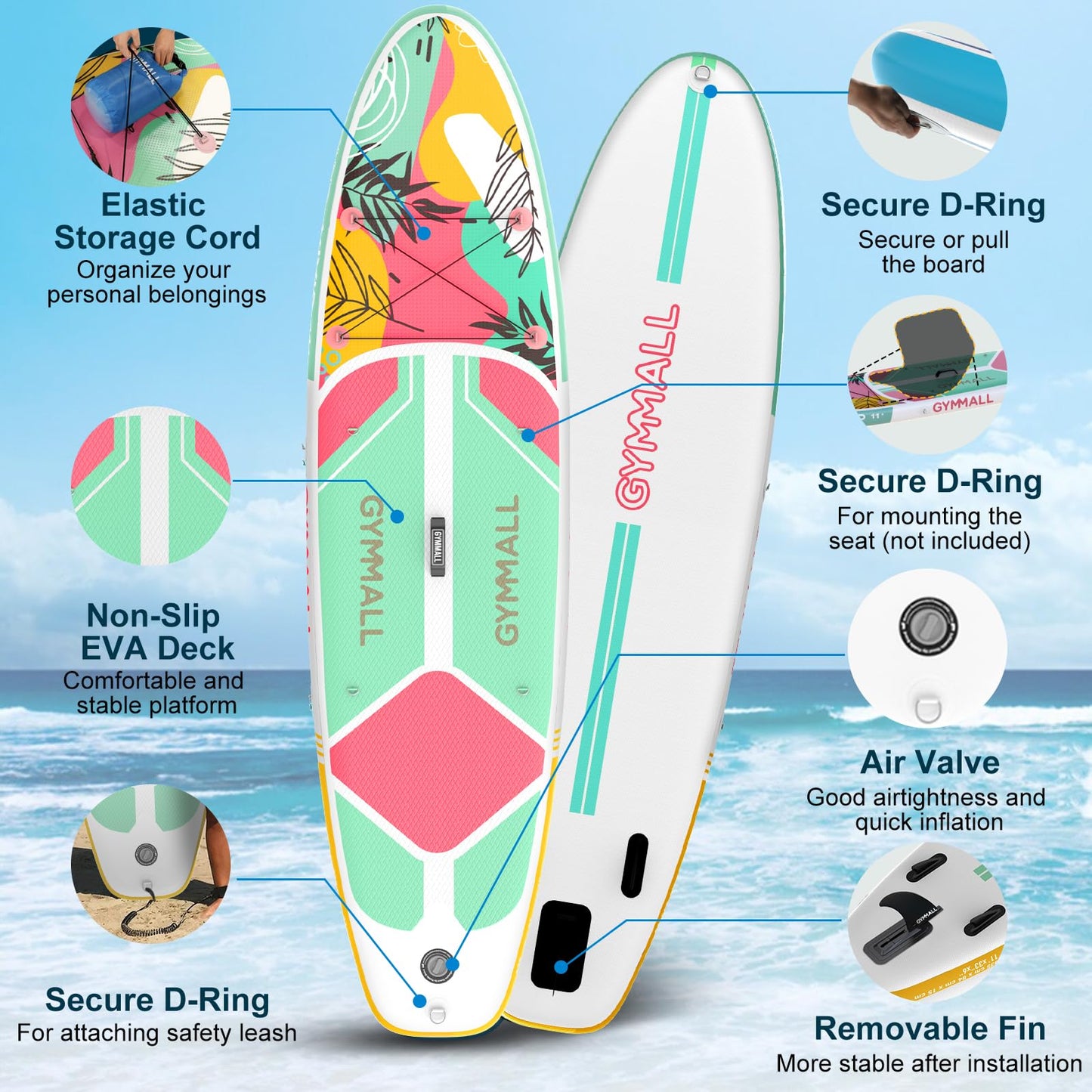 GYMMALL Stand Up Paddling Board, aufblasbares Sup Board für Erwachsene und Jugendliche aller Könnensebenen, Blow Up Paddleboards mit breiter, rutschfester Deck, Premium-Zubehör und Aufbewahrungstasche