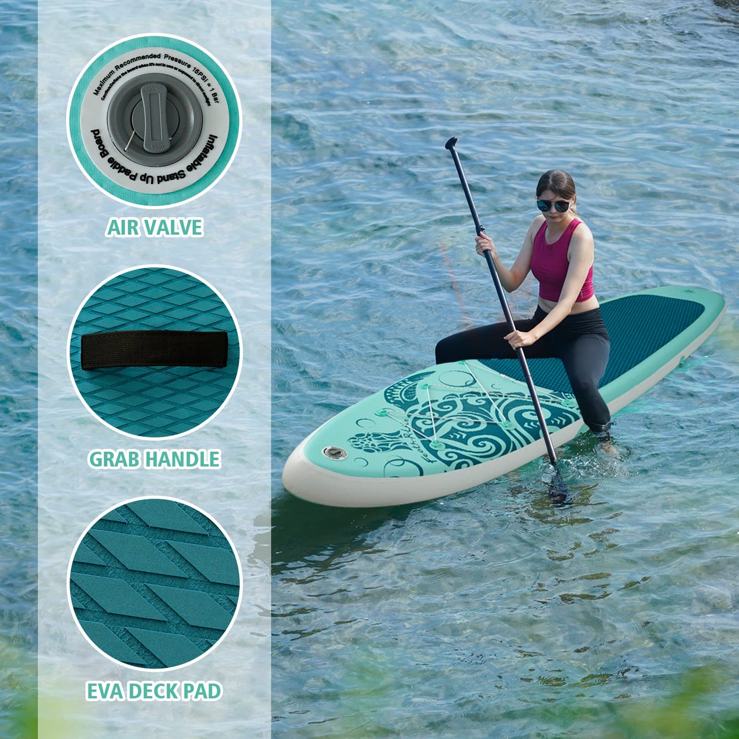 FEATH-R-LITE Aufblasbares Stand Up Paddle Board Surfbrett SUP Komplettes Paddleboard Zubehör Verstellbares Paddel, Pumpe, ISUP Reiserucksack, Leine, wasserdichte Tasche, Erwachsene Paddelboard