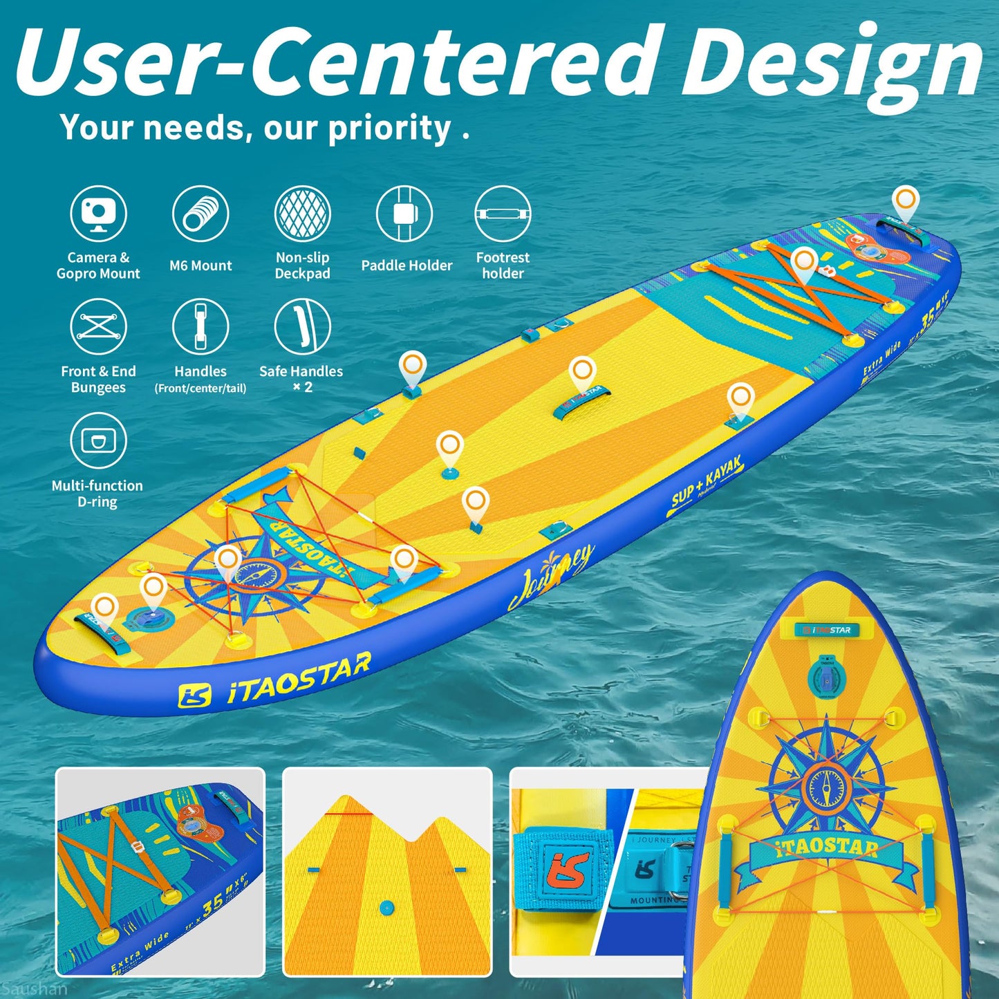 iTAOSTAR J07A 35" Extra Breites Paddleboard, Aufblasbares Stand Up Paddleboard mit Premium-SUP-Zubehör, Aufblasbare Paddleboards für Erwachsene/Jugendliche Aller Fähigkeitsstufen