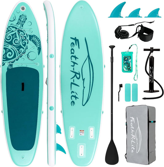 FEATH-R-LITE Aufblasbares Stand Up Paddle Board Surfbrett SUP Komplettes Paddleboard Zubehör Verstellbares Paddel, Pumpe, ISUP Reiserucksack, Leine, wasserdichte Tasche, Erwachsene Paddelboard