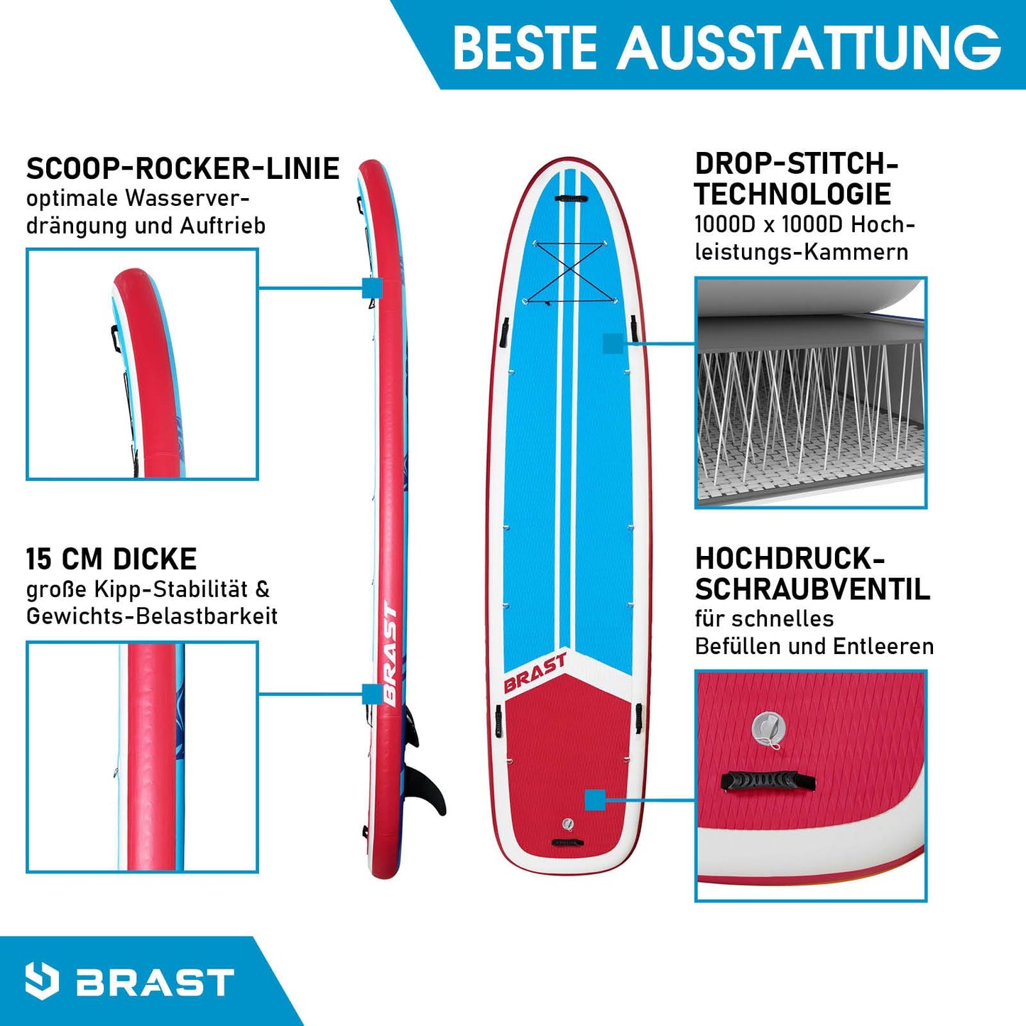 BRAST® SUP Board Family | Aufblasbares Stand up Paddle Set XXL | 370x87x15cm bis 210kg | 7 Designs | inkl. Zubehör 2X Kajak-Sitz 2X Fußschlaufe 2X Paddel Pumpe Rucksack | Turtle