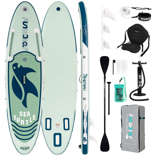 FunWater Aufblasbares Stand Up Paddle Board Surfbrett SUP Komplettes Paddleboard Zubehör Verstellbares Paddel, Pumpe, Reiserucksack, Leine, wasserdichte Tasche, Erwachsene Paddelboard