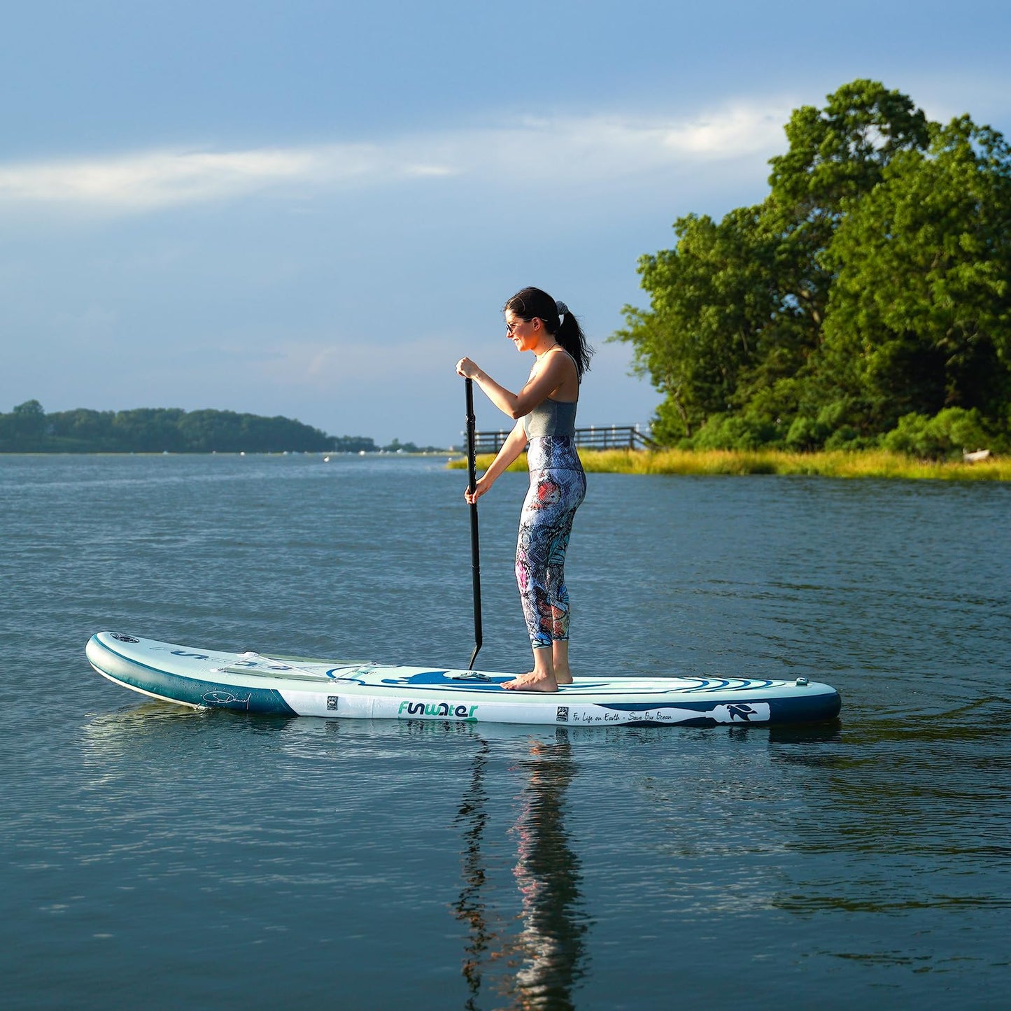 FunWater Aufblasbares Stand Up Paddle Board Surfbrett SUP Komplettes Paddleboard Zubehör Verstellbares Paddel, Pumpe, Reiserucksack, Leine, wasserdichte Tasche, Erwachsene Paddelboard