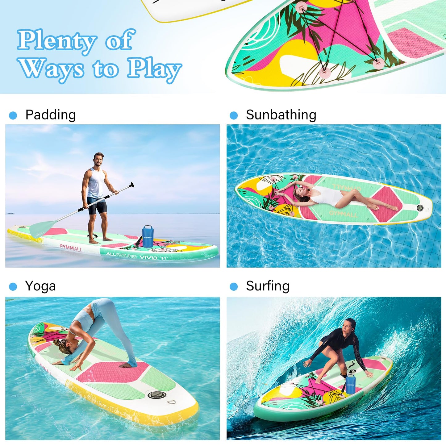 GYMMALL Stand Up Paddling Board, aufblasbares Sup Board für Erwachsene und Jugendliche aller Könnensebenen, Blow Up Paddleboards mit breiter, rutschfester Deck, Premium-Zubehör und Aufbewahrungstasche