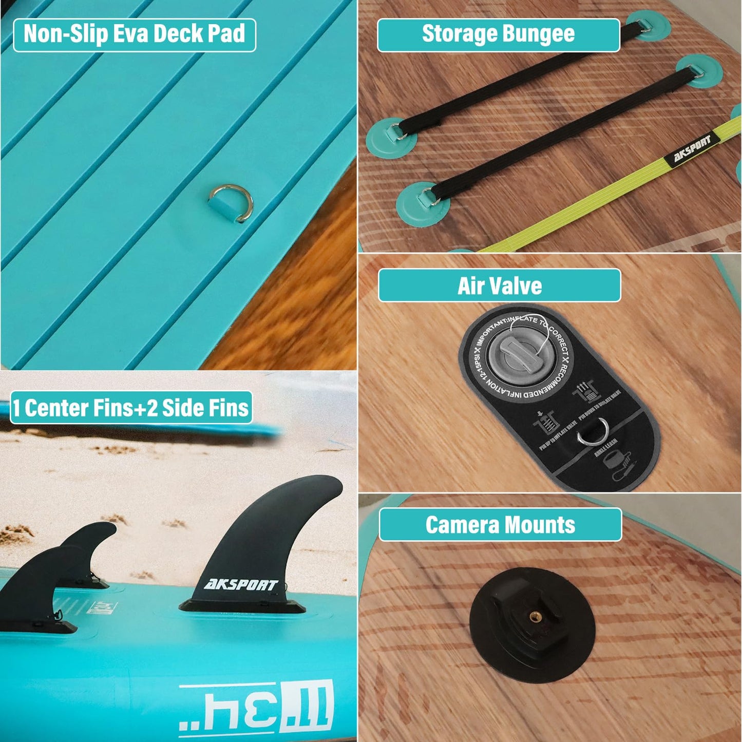 AKSPORT 11' Aufblasbares Stand Up Paddle Board,Aufblasbare SUP Board mit komplettem Zubehör, breites stabiles Design, rutschfestes Deck- 2-in-1 Convertible Paddling Board/Kayak für Paddeln/Fischen