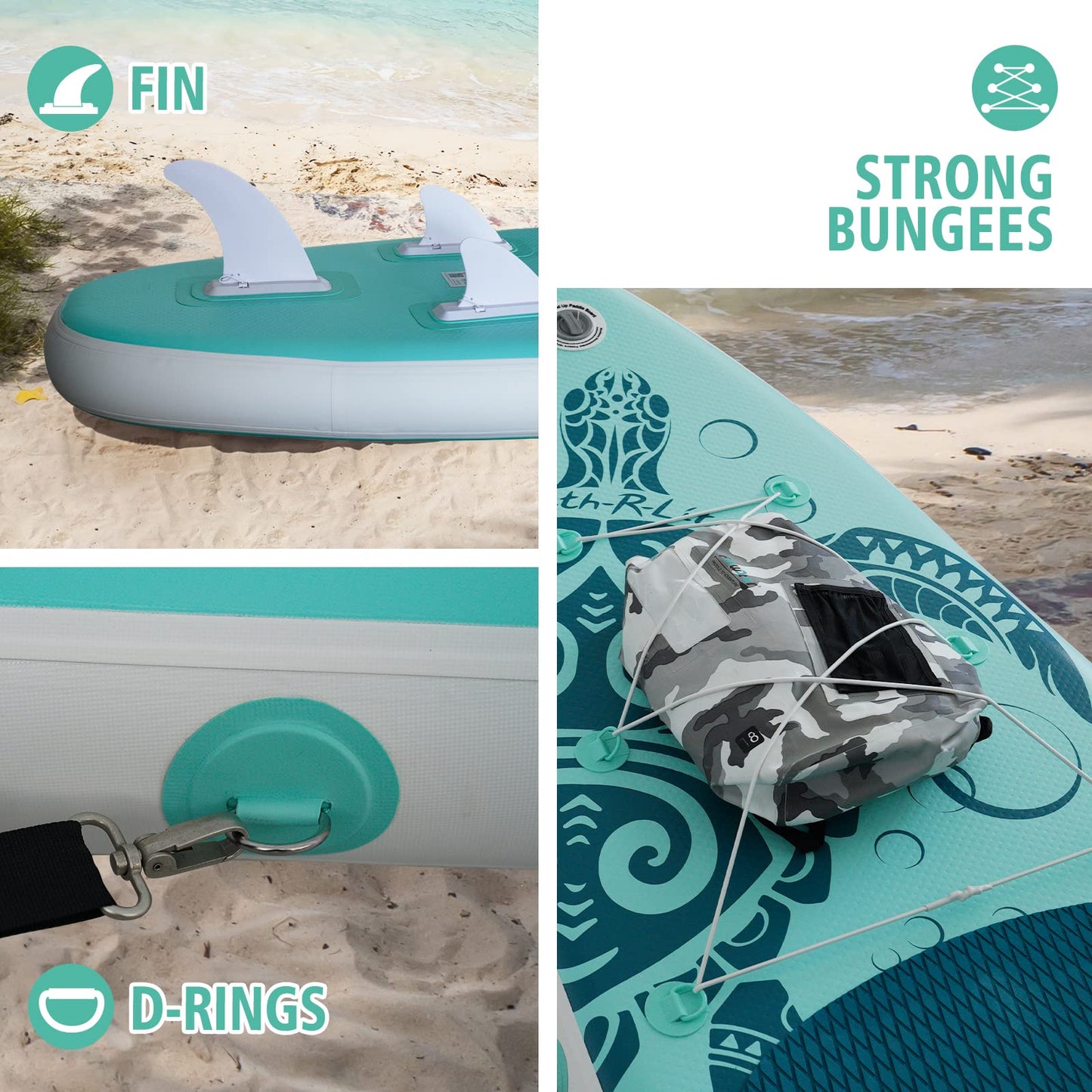 FEATH-R-LITE Aufblasbares Stand Up Paddle Board Surfbrett SUP Komplettes Paddleboard Zubehör Verstellbares Paddel, Pumpe, ISUP Reiserucksack, Leine, wasserdichte Tasche, Erwachsene Paddelboard