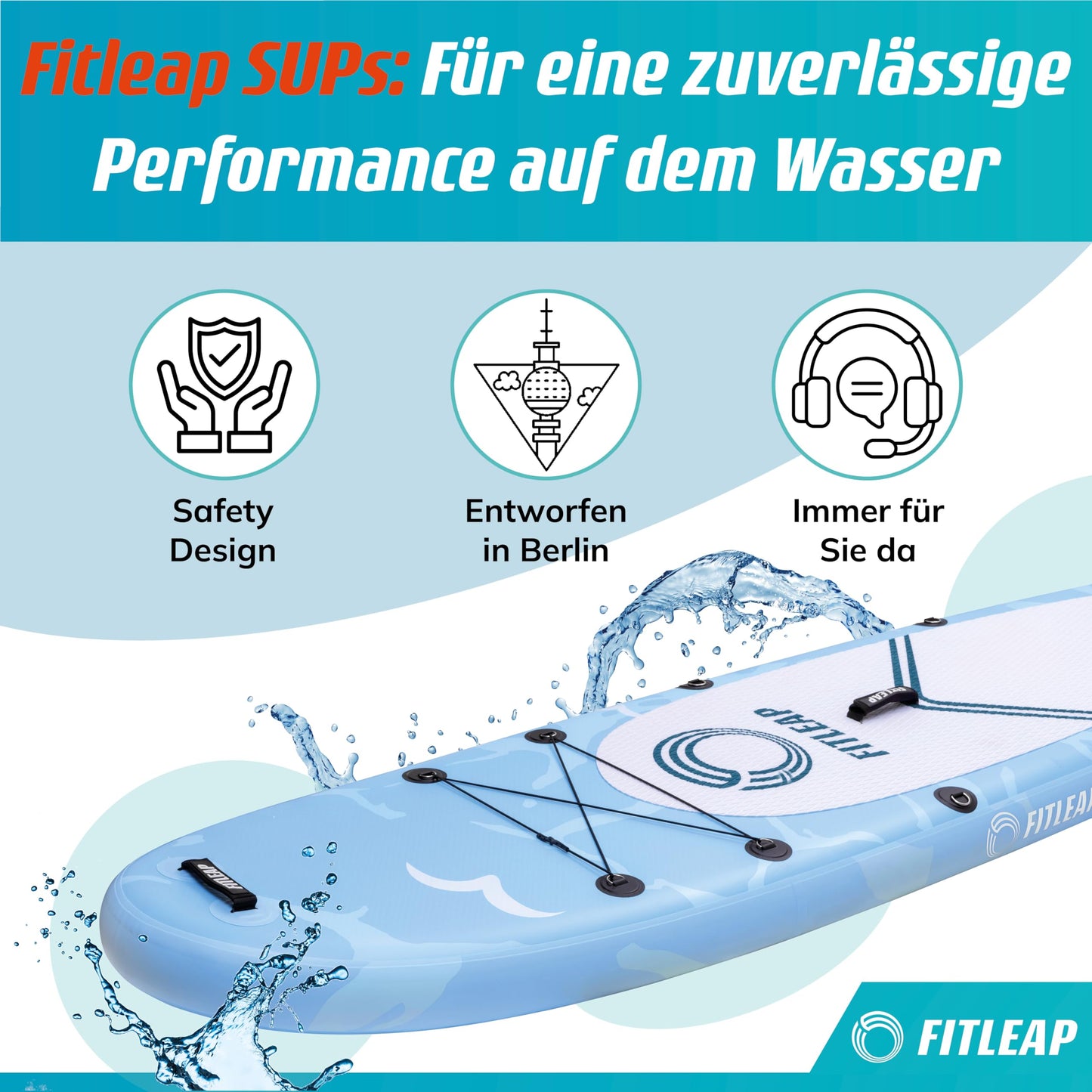 Fitleap Premium Stand Up Paddle Board aufblasbar - SUP Board Set mit Hochdruckpumpe, verstellbarem Paddel und Rucksack - Ideal für Anfänger und Profis - Perfekt für Yoga, Surfen und Wassersport
