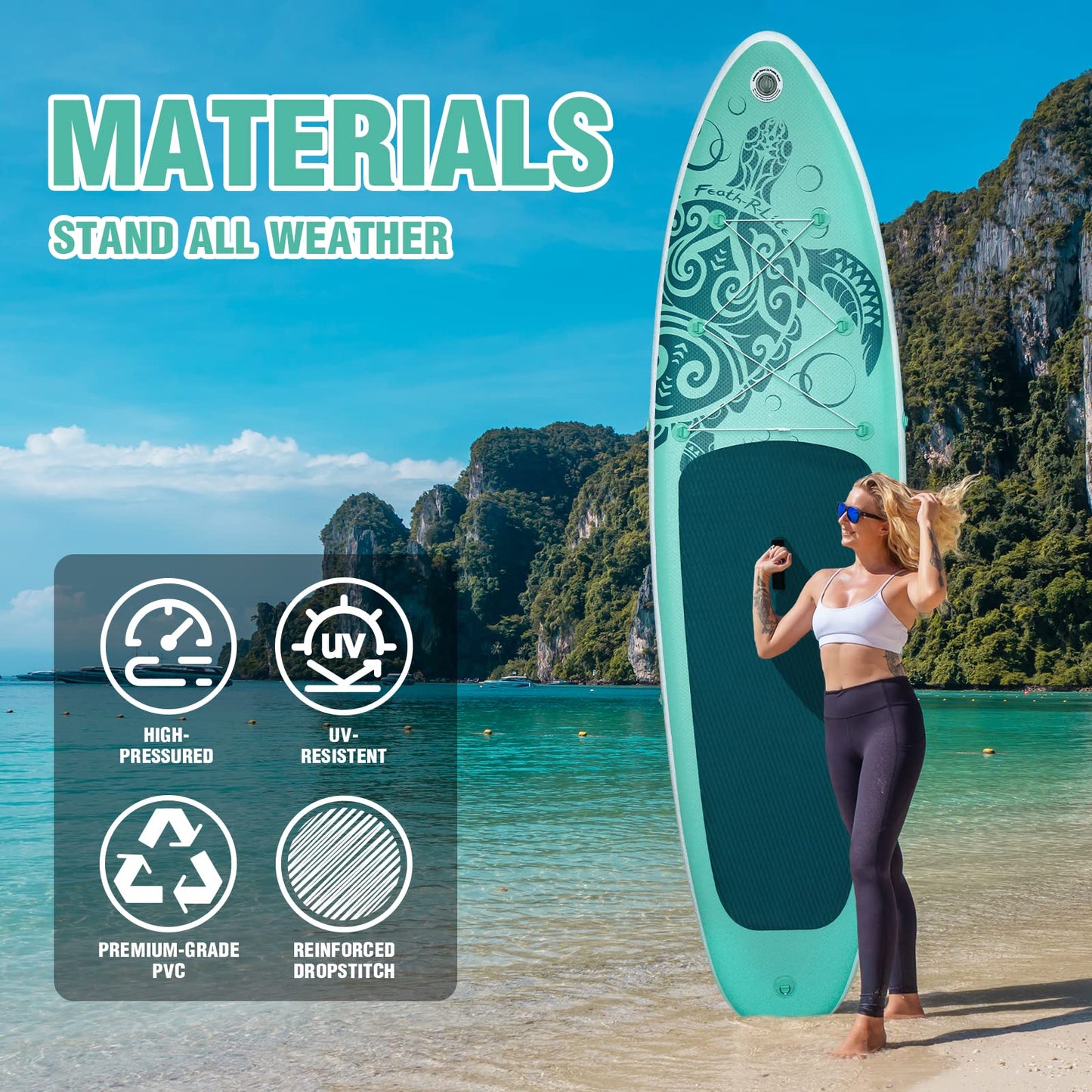 FEATH-R-LITE Aufblasbares Stand Up Paddle Board Surfbrett SUP Komplettes Paddleboard Zubehör Verstellbares Paddel, Pumpe, ISUP Reiserucksack, Leine, wasserdichte Tasche, Erwachsene Paddelboard