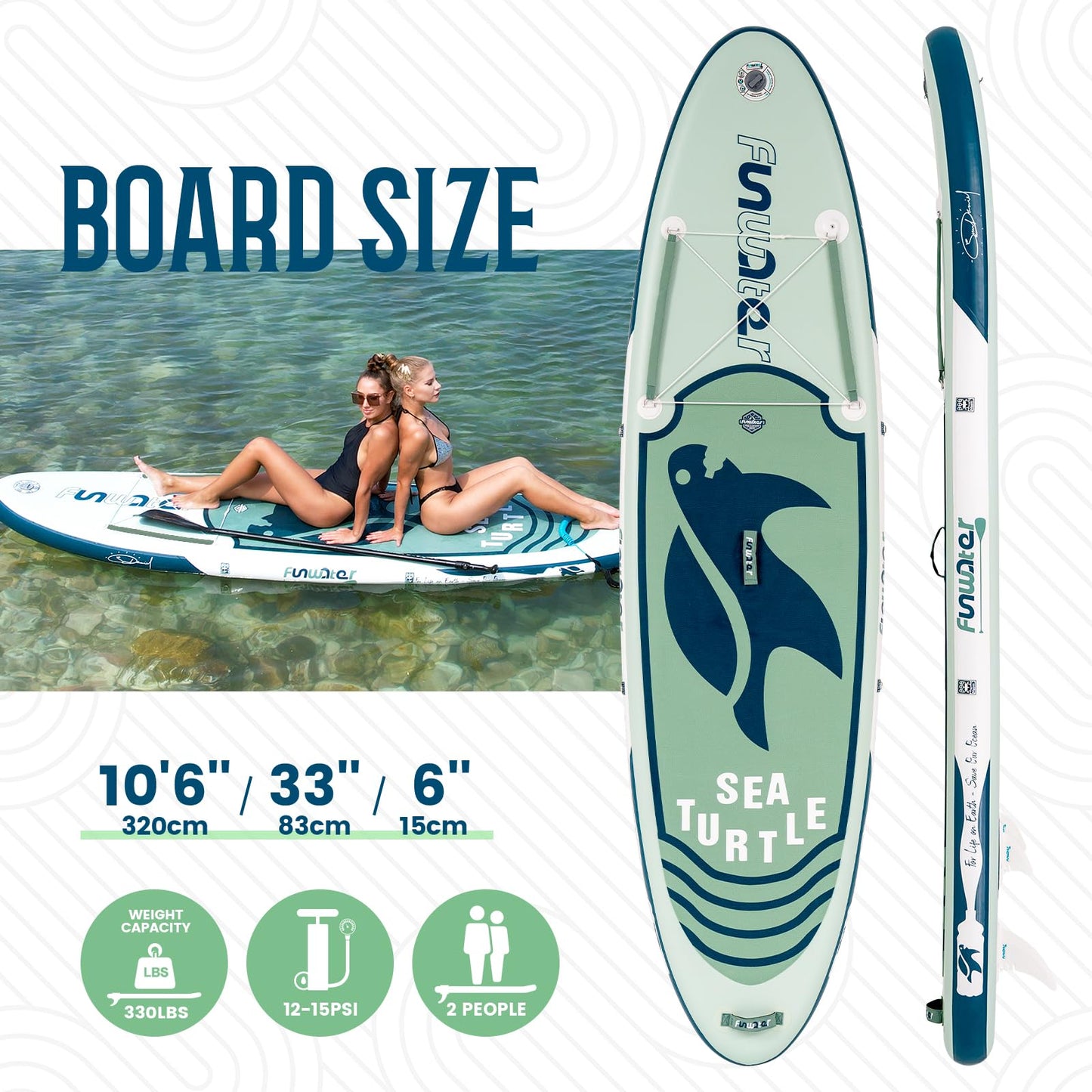 FunWater Aufblasbares Stand Up Paddle Board Surfbrett SUP Komplettes Paddleboard Zubehör Verstellbares Paddel, Pumpe, Reiserucksack, Leine, wasserdichte Tasche, Erwachsene Paddelboard