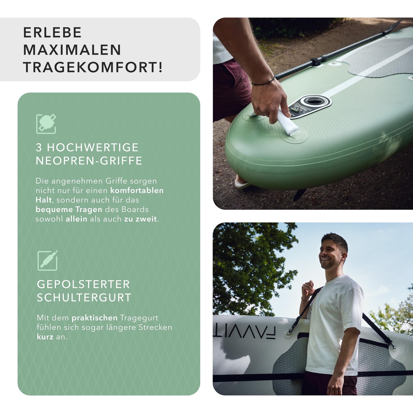FAVVITY Stand up Paddling Board aufblasbar - Stilvoll [7-Jahre Garantie] ultraleichtes Standup Paddle - SUP Board Set Halb-Carbon 150kg Allrounder Stand-up - Jetzt SUP kaufen