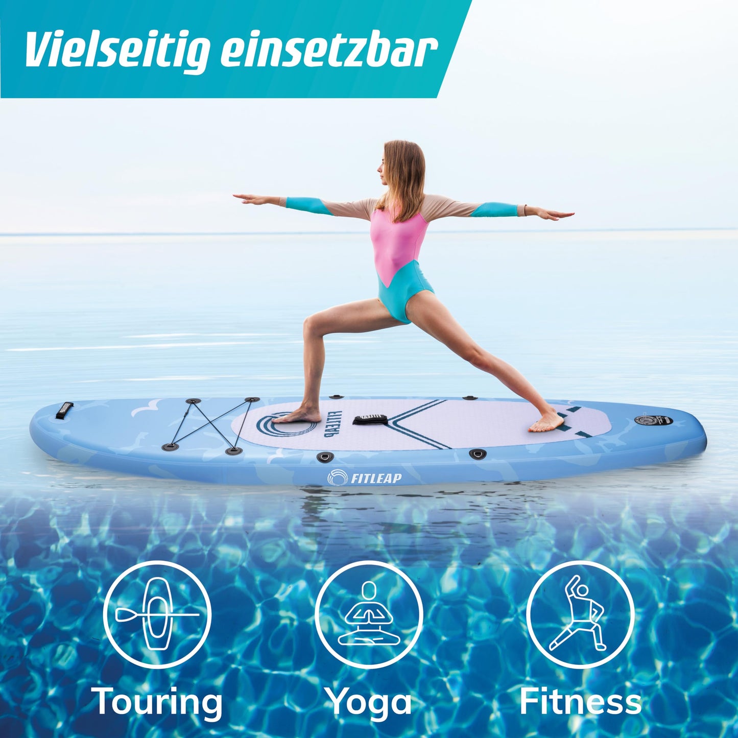 Fitleap Premium Stand Up Paddle Board aufblasbar - SUP Board Set mit Hochdruckpumpe, verstellbarem Paddel und Rucksack - Ideal für Anfänger und Profis - Perfekt für Yoga, Surfen und Wassersport